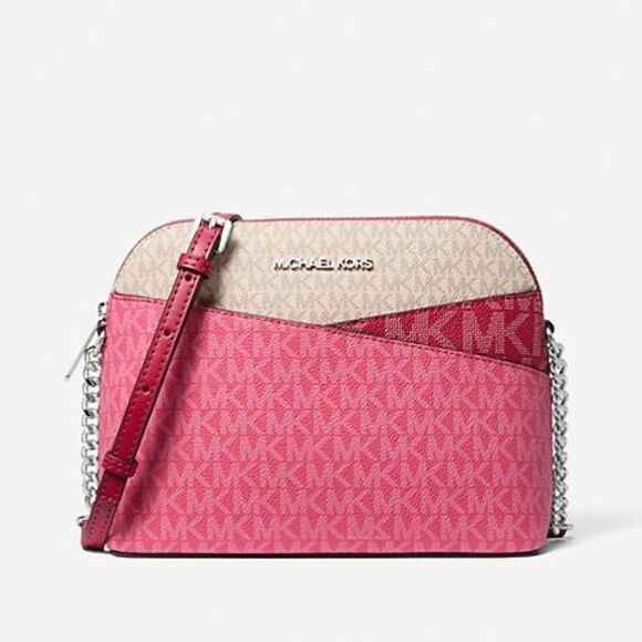 New Michael Kors Jet Set Travel Medium Dome Crossbody Dark Raspberry Multi - Picture 1 of 5